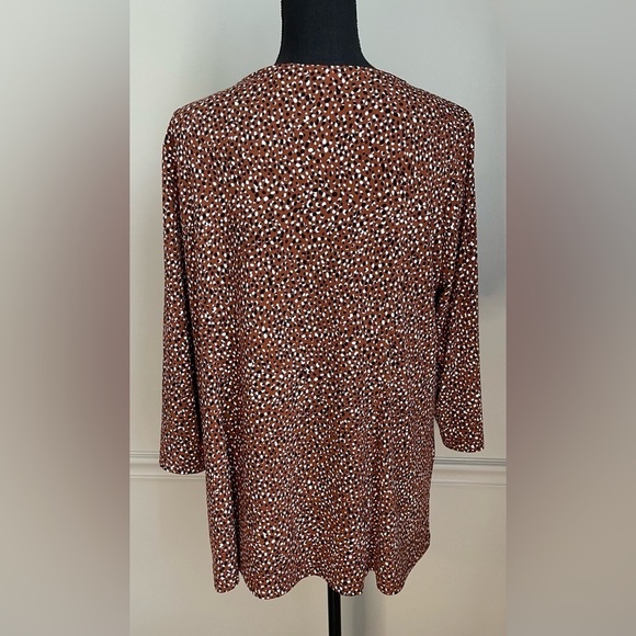 Susan Graver Brown Black White Square Neck Tunic Blouse Top Size LP - Picture 8 of 8